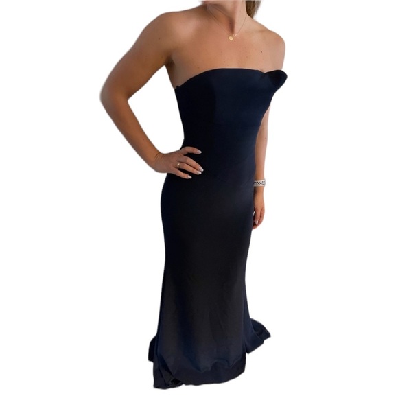 Jovani Navy Strapless Gown - Picture 2 of 6
